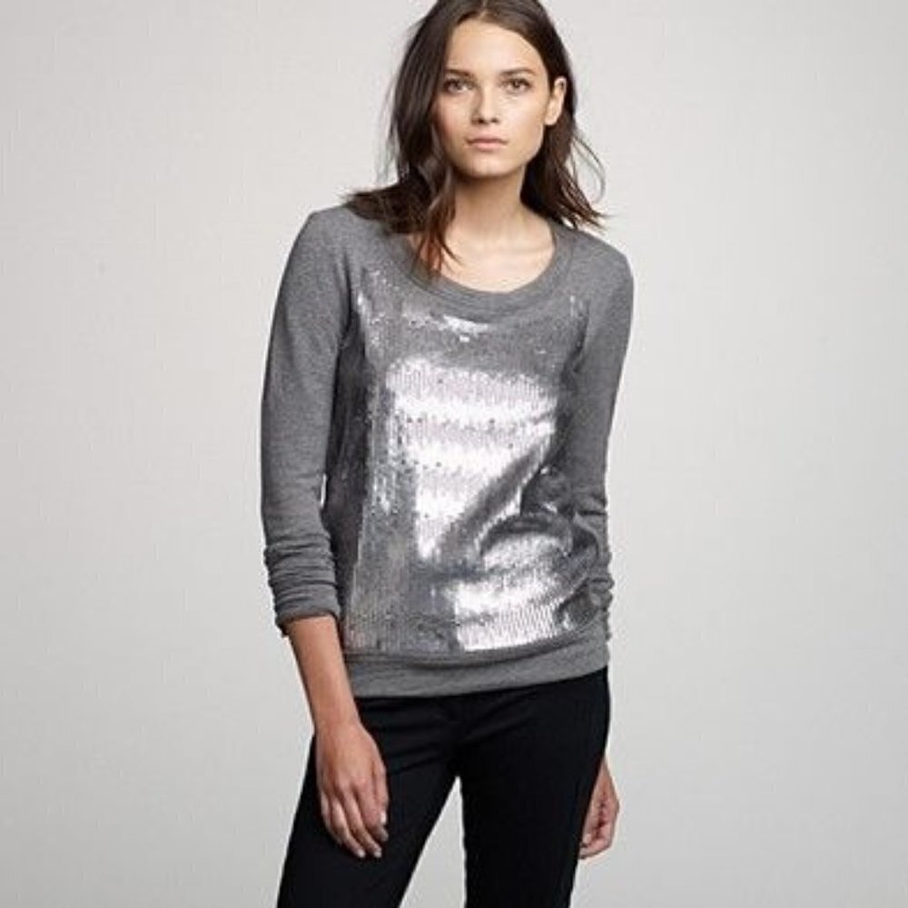 J. Crew Dark Gray Sequin Panel Pullover Sweatshirt‎ S
